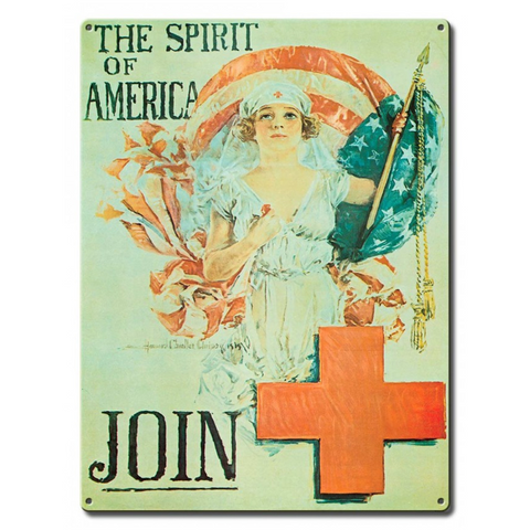"The Spirit of America" Red Cross Metal Sign