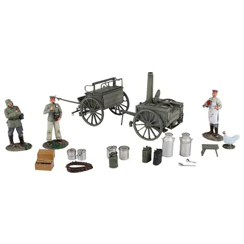 William Britain #23101- German 1908 Hf11 Limber, Field Kitchen, Figures & Accessories