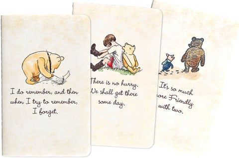 Mini jotter notebooks with classic illustrations of Winnie-the-Pooh on the front.