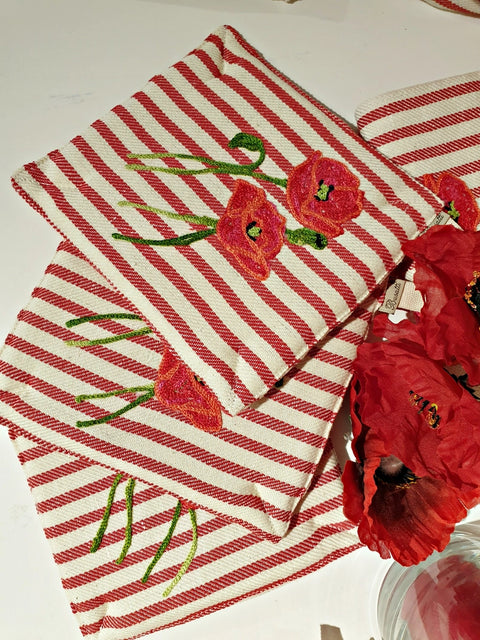 Embroidered Poppy Tea Towel Collection