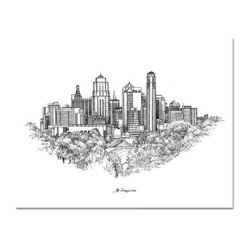 "Kansas City Skyline #1 B&W" JQ Watercolor Print