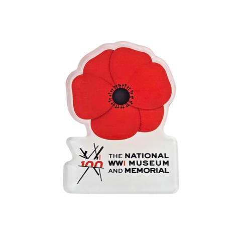 Red poppy magnet with 'The National WWI Museum and Memorial' logo on a white background