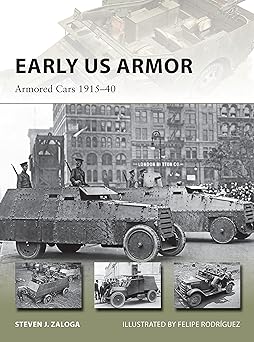 The cover features a black-and-white wartime photograph of two armored cars driving down a street. There are three other photographs of cars below the image. 