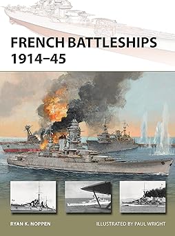 large battleship being fired on with smoke and flames around the ships.  Along the bottom, three black-and-white historical photographs of battleships are displayed.