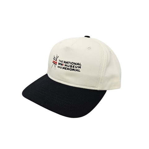 Two-tone cap black and white cap with 'The National WWI Museum and Memorial' logo on a white background