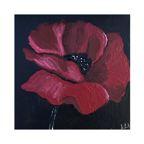 A sticker of a poppy flower with a black background.
