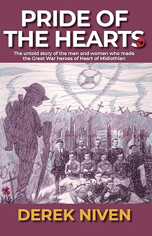 The cover of Pride Of The Hearts. A silhouette of a soldier is standing in the forefront while a group of individuals are posed in the background while smoke fills the sky overhead. 