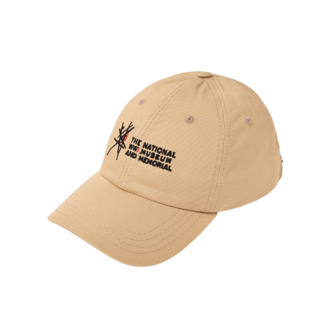 Beige baseball cap with the National WWI Museum and Memorial logo in black embroidery, crafted by Sandlot Goods.