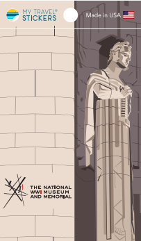 A sticker that depicts one of the four Guardians on the Liberty Memorial Tower.