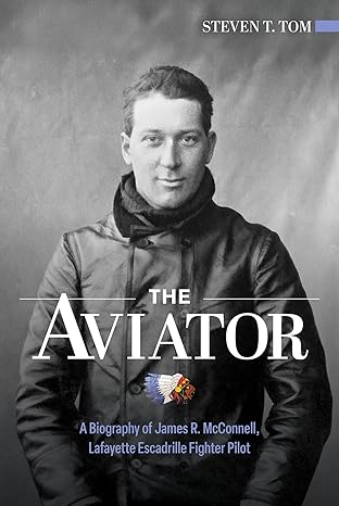 The cover for the Aviator is a black and white image of James R. McConnell in an aviators jacket. He has a slight smile on his face as he stares at the camera head on. 