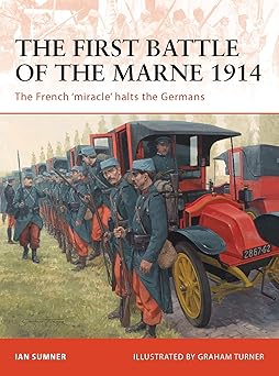 Illustrated cover showing French soldiers in blue uniforms with rifles, marching beside red taxis used to transport troops.