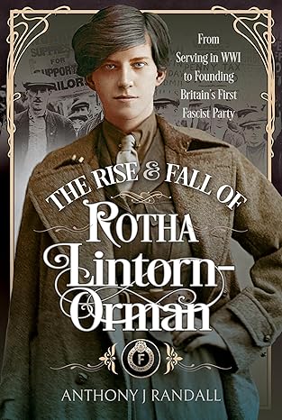 The background is a black and white photo of a group of people holding protesting signs and the forefront image is of a woman wearing a men's style uniform with her hand on her hip. 