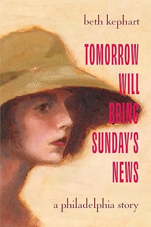 Woman in a wide-brimmed hat with a sand-colored background along with pink text along the right side reading "Tomorrow Will Bring Sunday's News". 