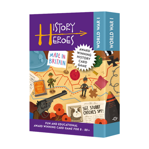 Experience the History Heroes World War I card game, where historical figures come to life through war-themed graphics. This award-winning box promises an engaging journey into the past.